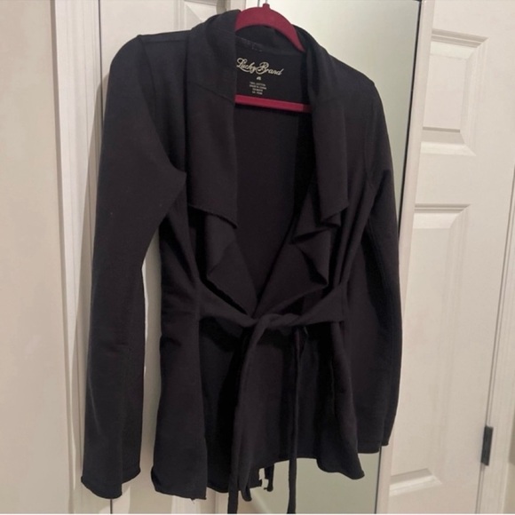 Lucky Brand raw hem open front Terry knit belted cardigan sweatshirt - Picture 5 of 13